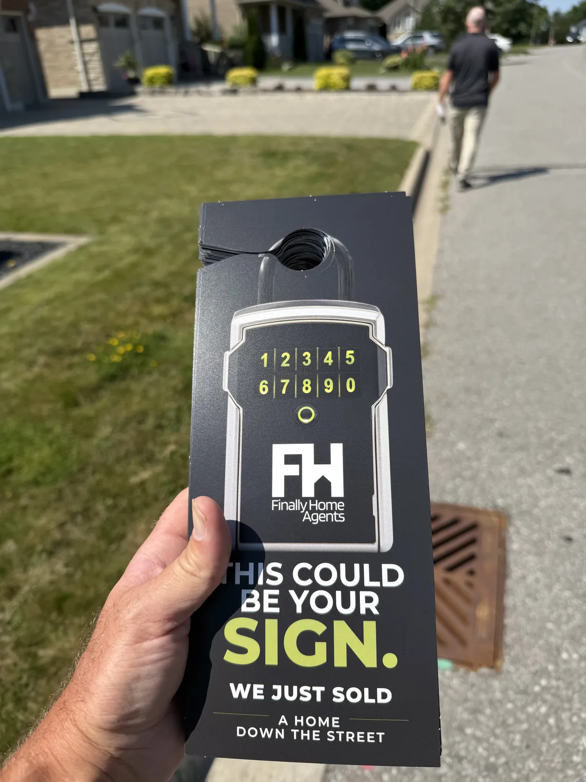 Finally Home Agents door hanger used for local neighbourhood real estate outreach